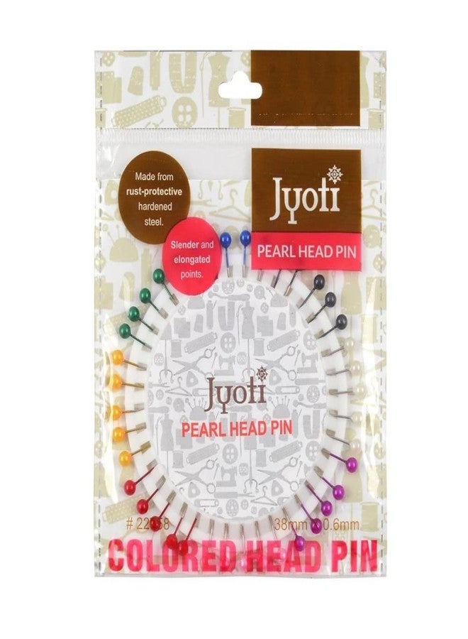 Jyoti Pearl Head Pins Round Multicolored for Tailoring, Dressmaking, Crafting, Sewing, College Project, Ornament, Patchwork, Decorating, Hijab, Scarf for Women # 22758 (40 Pins on a Wheel) - Pack of 5 - Image 1